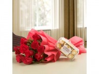 12 Red Roses And 16 Pcs Ferrero Rocher Chocolate
