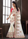 Compelling White Art Silk Embroidered Work Designer Wedding Saree-indian Saree Store