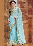 Indian Saree Store - Sky Blue Embroidered Lace Work Saree