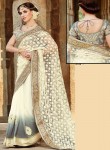 Indian Saree Store-cream And Grey Embroidered Lace Work Saree
