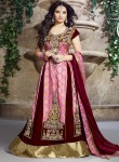 Indian Saree Store-maroon And Pink Pure Banarasi Chanderi Stone Work Anarkali Suit