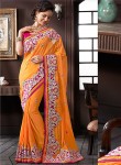 Opulent Orange Art Silk Embroidered Work Designer Wedding Saree - Indian Saree Store