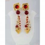 Fashion Jewellery Earrings - Brown Garnets And Blood Red Rubies Set In Brass And Interwoven