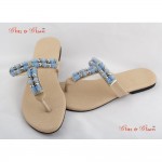 Fashion Sandals - T Shape Upper Designed With Shades Of Blue Beads
