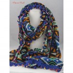 Scarf - Tribal Obsession Scarf With A Royal Blue Lace Border In Heard Shape